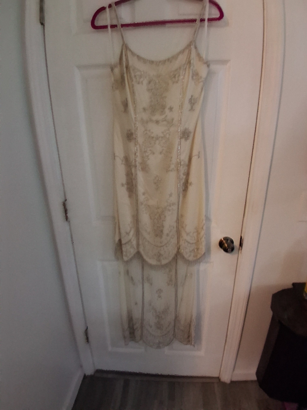 Embellished Ivory Evening Dress with Beaded Detail - Picture 10 of 13